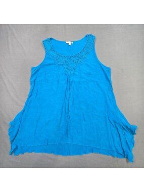 Spense Womens Blue Crochet Details Sleeveless Tunic Top 2X
